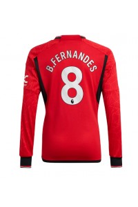 Manchester United Bruno Fernandes #8 Jalkapallovaatteet Kotipaita 2023-24 Pitkähihainen